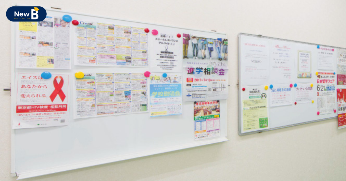 Bảng thông báo tin tức của trường Nhật ngữ Joto
