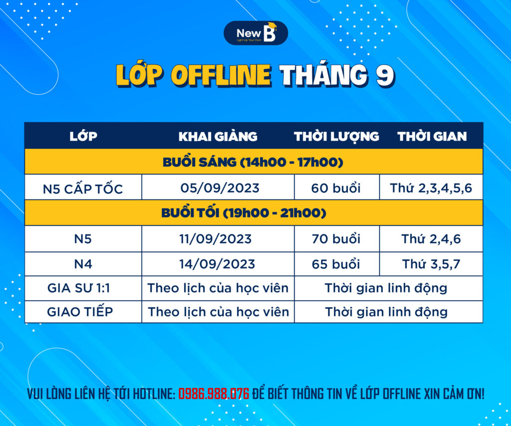 lịch khai giảng tháng 9 lớp tiếng Nhật offline